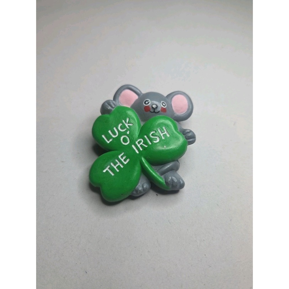 Vintage Fun World Luck Of The Irish St Patrick's 2" Brooch Pin Jewelry Mouse